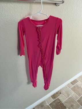Posh Peanut Hot Pink Ruffle Zip Footed One-Piece